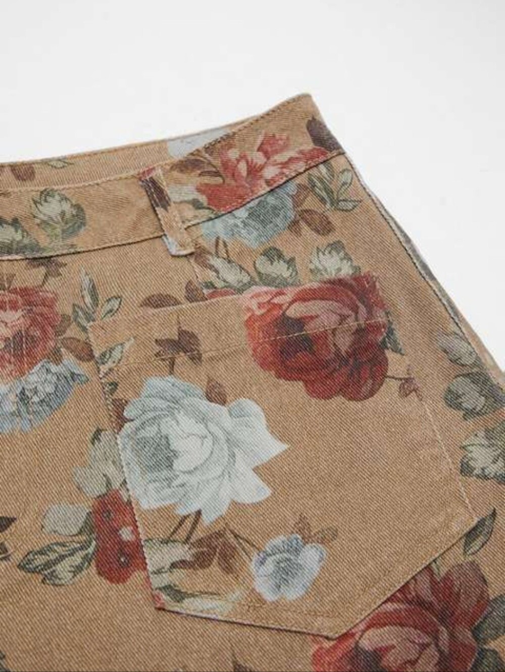 NWT - Flamingals - Floral Print Patch Pocket High Rise Straight Leg Jeans - Picture 9 of 14